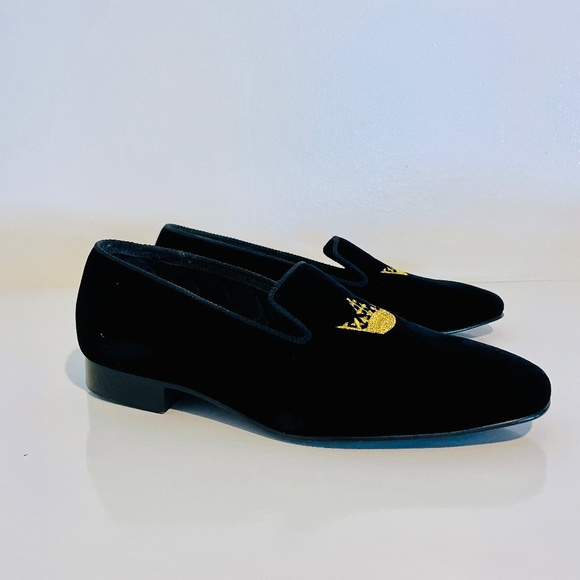 Church's Sovereign Black Velvet Gold Crown Embroidered Men's Evening Loafers 7 F - Picture 6 of 16